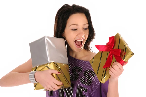 Mooi blij meisje met een geschenken — Stockfoto