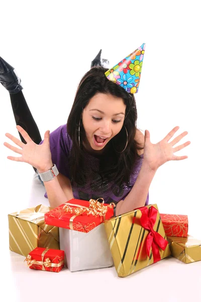 Mooi blij meisje met een geschenken — Stockfoto