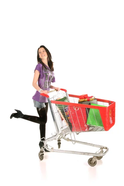 Girl with shopping cart — Stock Photo, Image