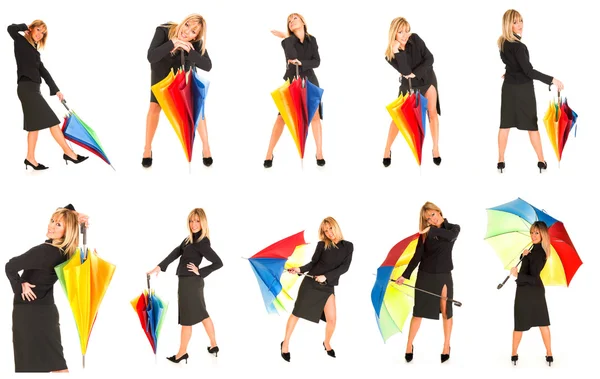 Jong meisje met paraplu in kleuren — Stockfoto