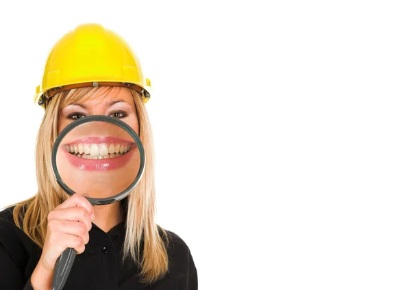 A businesswoman with clack, big smiling — Stock Photo, Image