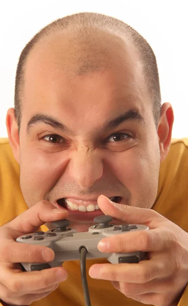Guy jugando controlador de consola de videojuegos —  Fotos de Stock