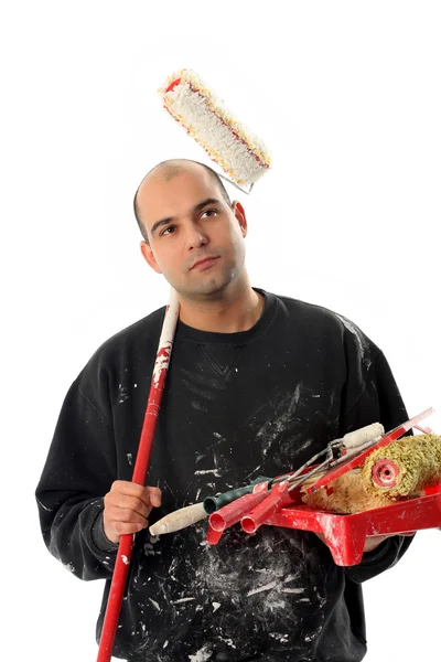 House painter with paint roller — Stock Photo, Image