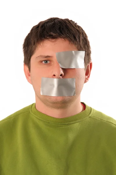 Guy with adhesive tape — Stock Photo, Image