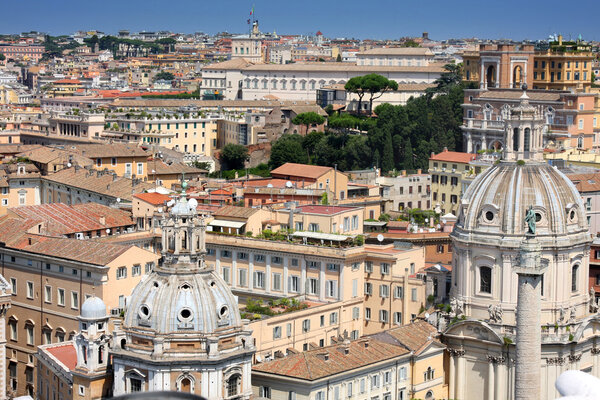 View of panorama Rome, Italy, skyline from Vittorio Emanuele, Piazza Venezia