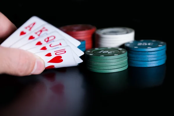 Sulle Carte Combinazione Più Alta Scala Reale Chip Poker Tasso — Foto Stock