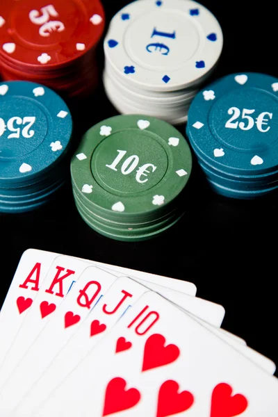 Cards Higher Combination Royal Flush Rate Poker Chips — Stock Photo, Image
