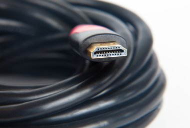 HDMI a cable winded in a ball and a red socket clipart