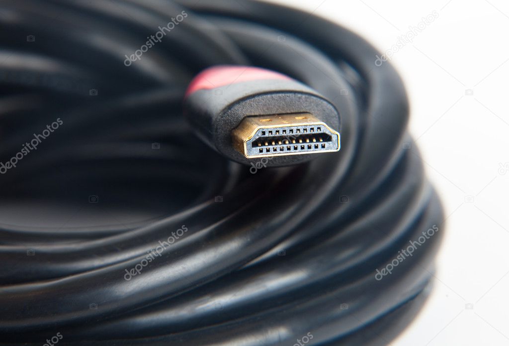 HDMI a cable winded in a ball and a red socket