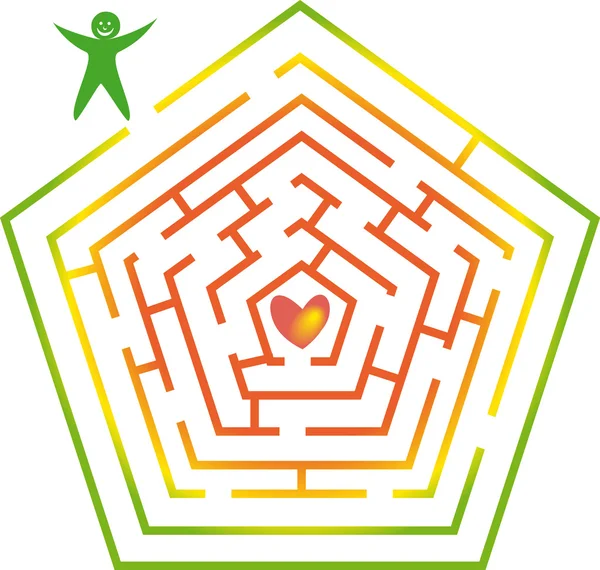 Farbenlabyrinth Mit Mensch Und Herz — Stockvektor