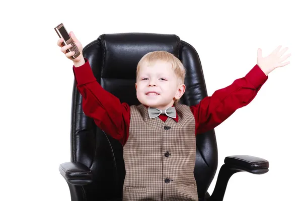 Lycklig pojke med telefon — Stockfoto