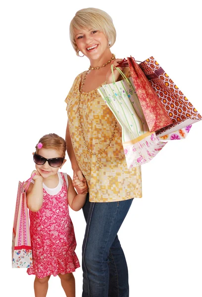 Mãe e filha com sacos de compras — Fotografia de Stock