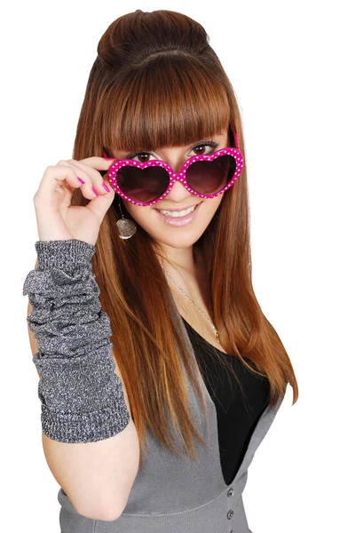 Chica con gafas de sol corazón — Foto de Stock