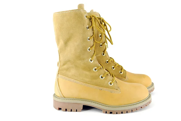 Amarelo altas botas de caminhada — Fotografia de Stock