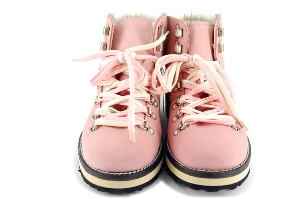 Žena růžová turistické boty pohled zepředu — Stock fotografie