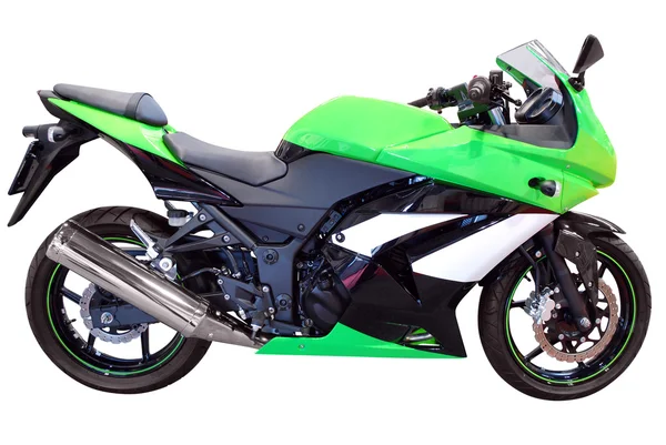 Moto Verde Rápido Isolado Branco — Fotografia de Stock