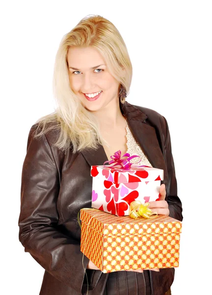 Beautiful woman with gifts for st.Valentines day — Stock Photo, Image
