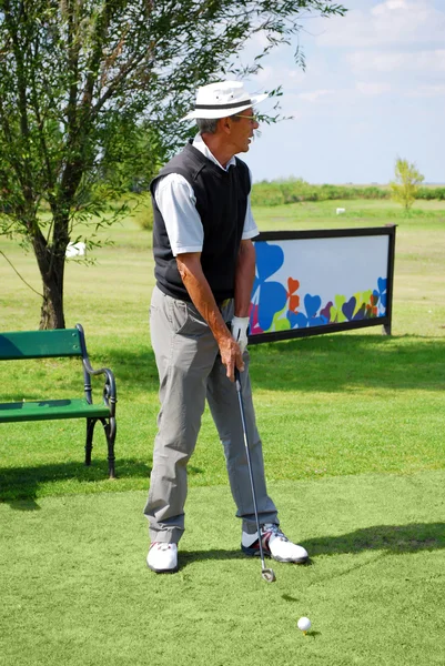 Jogador Golfe Preparar Para Bater — Fotografia de Stock