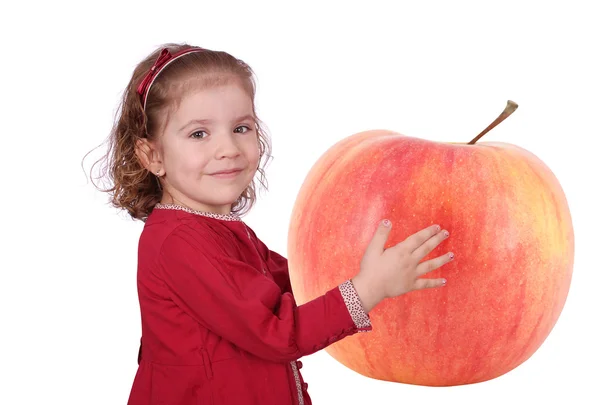 Petite Fille Tenant Une Grosse Pomme — Photo