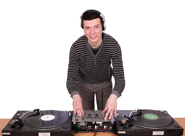 Dj with turntables play music — Stock Photo, Image