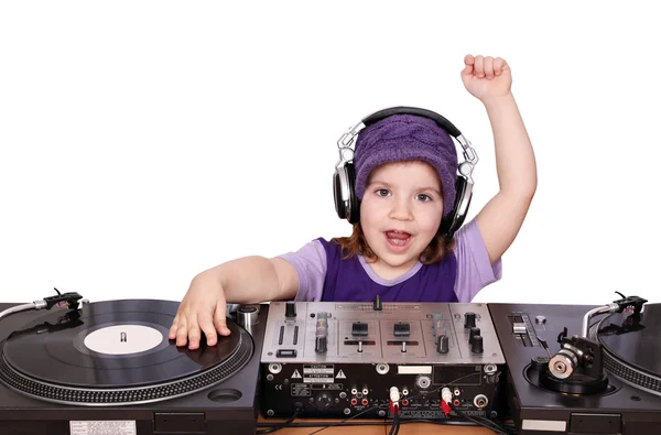 Mała dziewczynka dj zabawa i odtwarzanie muzyki — Zdjęcie stockowe