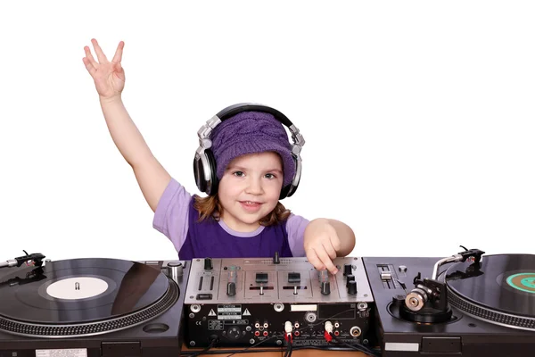 Küçük kız dj müzik çal — Stok fotoğraf