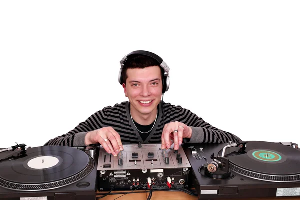 DJ z gramofonów pozowanie — Zdjęcie stockowe