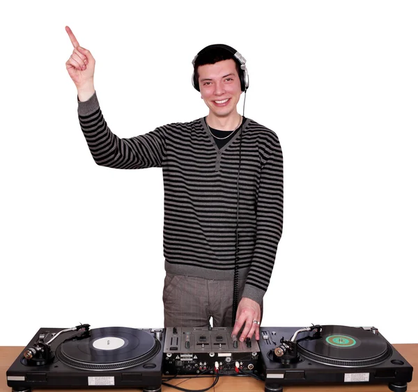 Fröhlicher DJ spielt Musik — Stockfoto