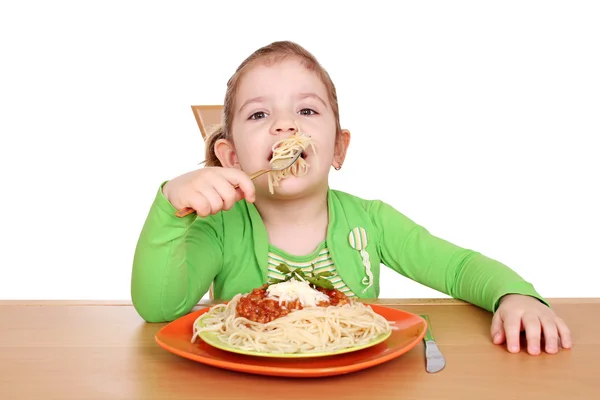 Holčička s špagety — Stock fotografie