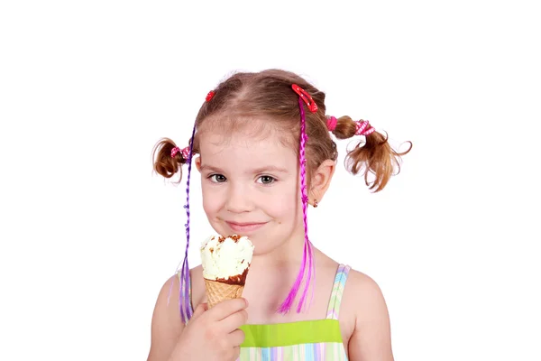 Krása holčička se zmrzlinou — Stock fotografie