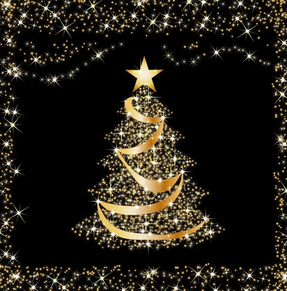Zářivě zlaté vánoční strom — Stock fotografie
