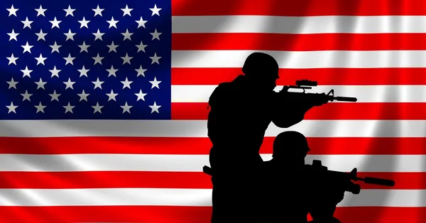 USA Flag with soldier — Stock Photo, Image