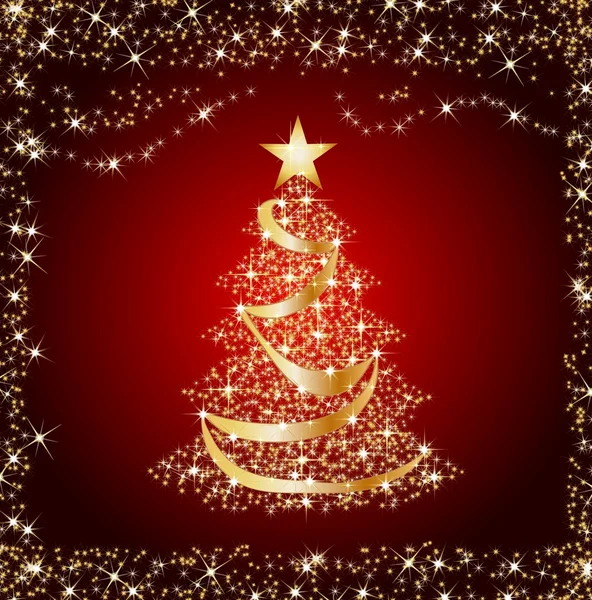 闪闪发光的金色圣诞树 — 图库照片#
