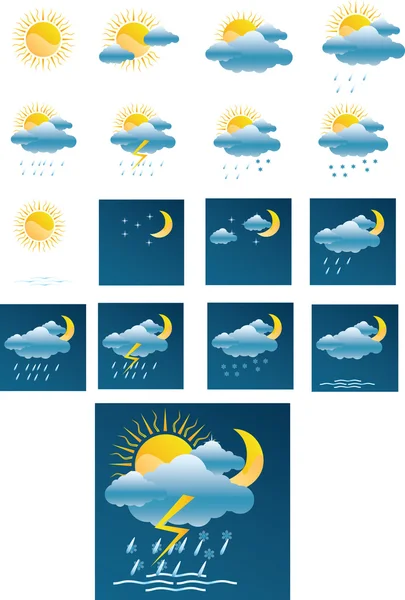 Ícones de previsão meteorológica vetorial + Todos separados — Vetor de Stock