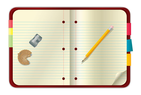 красный блокнот и карандаш
