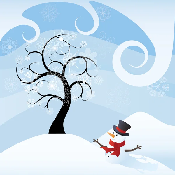 Árvore e boneco de neve — Vetor de Stock