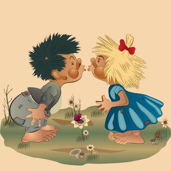 男の子と女の子キスのイラスト — ストックベクタ