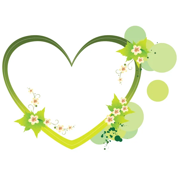 Grüner Herzrahmen Mit Blumen — Stockvektor