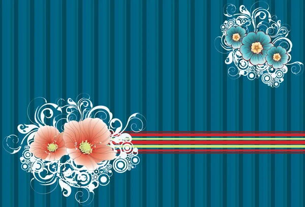 Fleurs Avec Grunge Tourbillonne Sur Fond Bleu — Image vectorielle