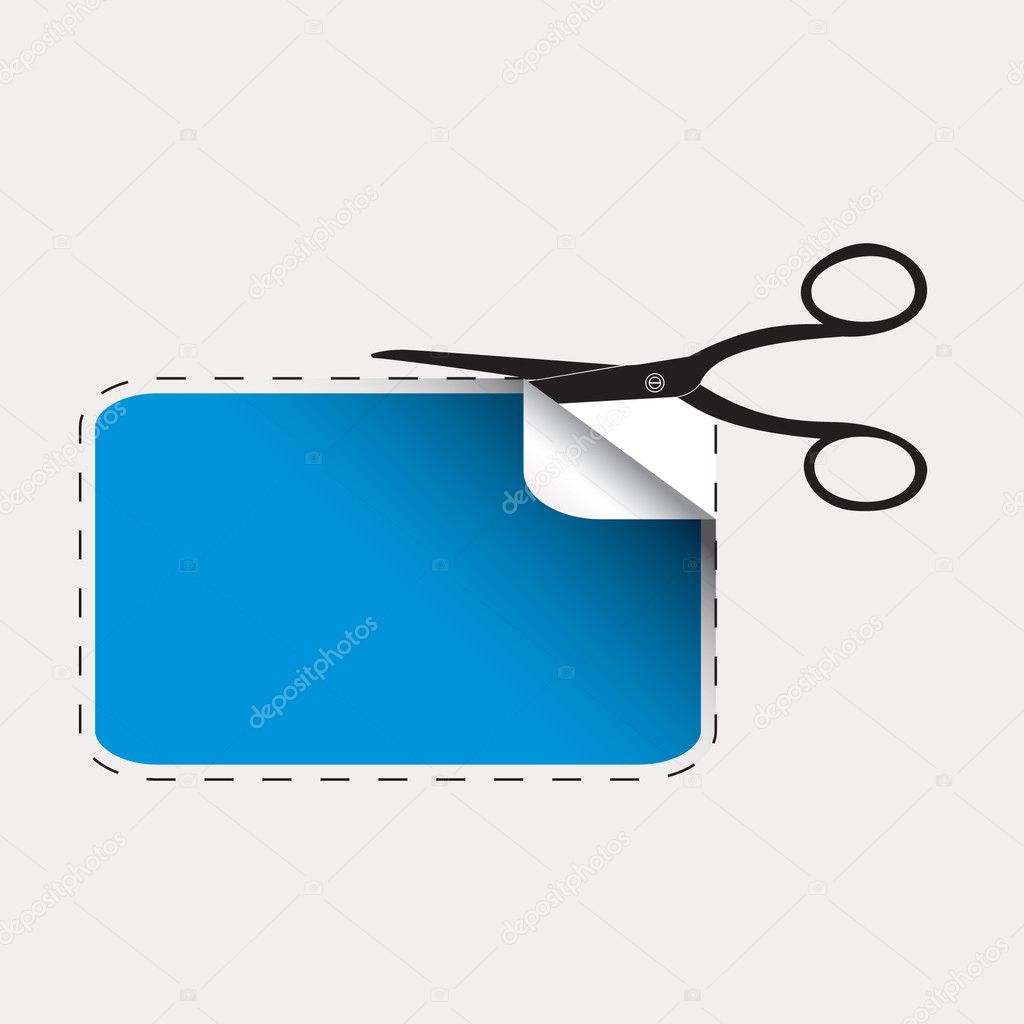 Scissors cutting blue sticker