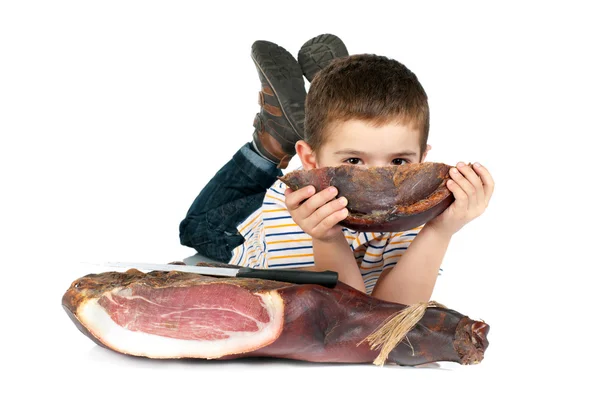 Niño con jamón — Foto de Stock