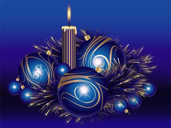 Boules de Noël avec tinsel et bougie — Image vectorielle