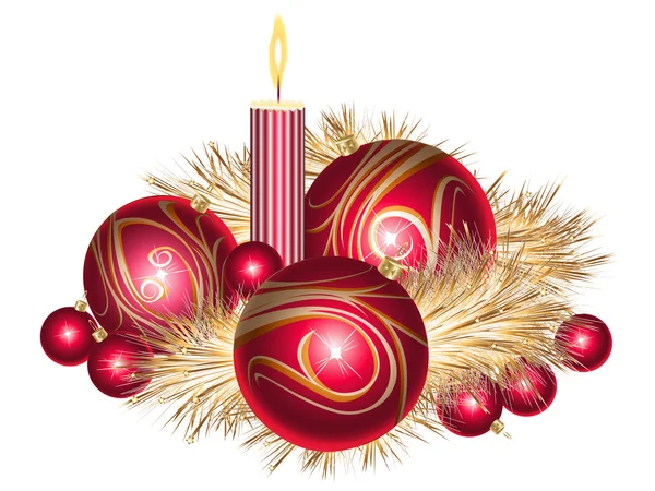 Palle di Natale con fili di lame e candela — Vettoriale Stock