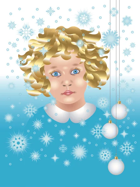 Baby with snowflakes and Christmas balls — Stock Vector
