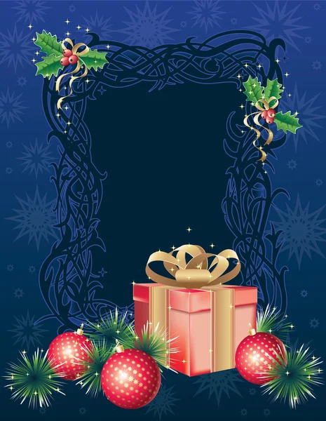 Winter christmas achtergrond met de doos van de gift — Stockvector