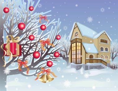 Christmas is in the winter garden clipart