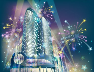 Holiday fireworks in the city clipart