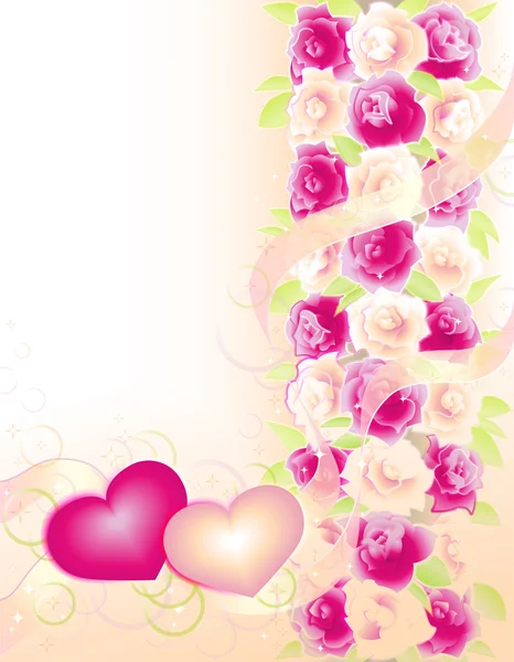 Valentines background with roses and hearts — Stok Vektör