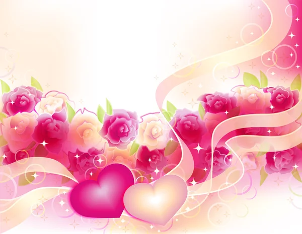 Valentines background with roses and hearts — Stock Vector