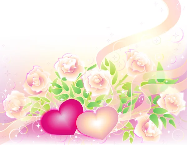 Valentines background with roses and hearts — Stock Vector